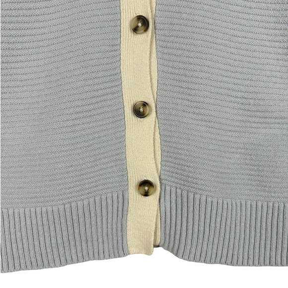 Madewell Greensboro Button back Sweater Size Medium Cream Blue Colorblock Knit - Picture 4 of 8